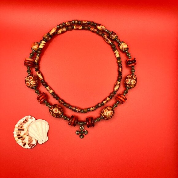 Jasper and Red Stone + Wood Beaded 31 inch Necklace Brand New - Picture 4 of 9